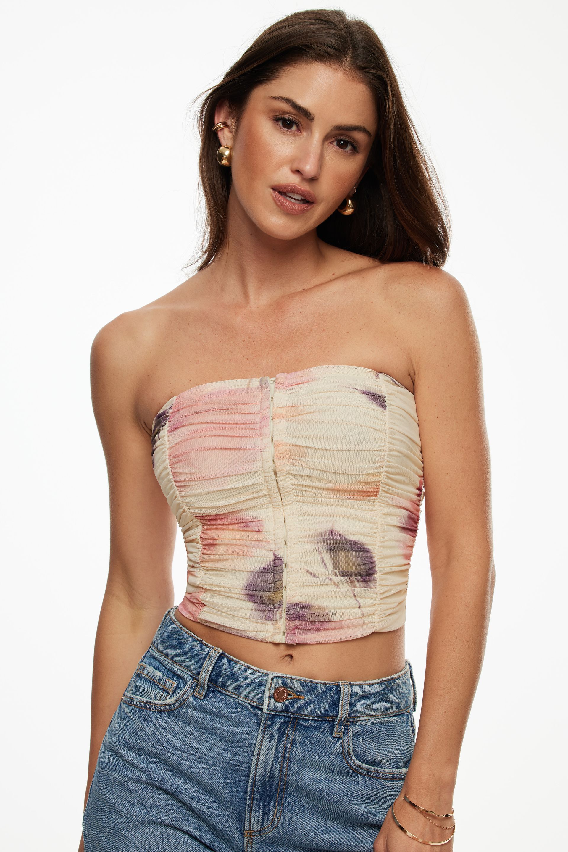 Ruched Mesh Bustier Top