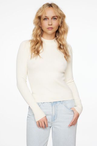 Long Sleeve Mock Neckline Sweater White