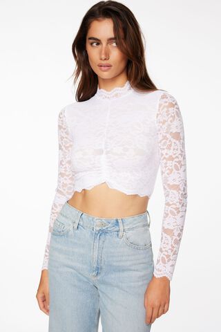 Long-sleeved high-neck top with cotton