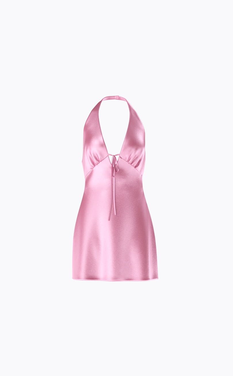 Pink halter mini dress.