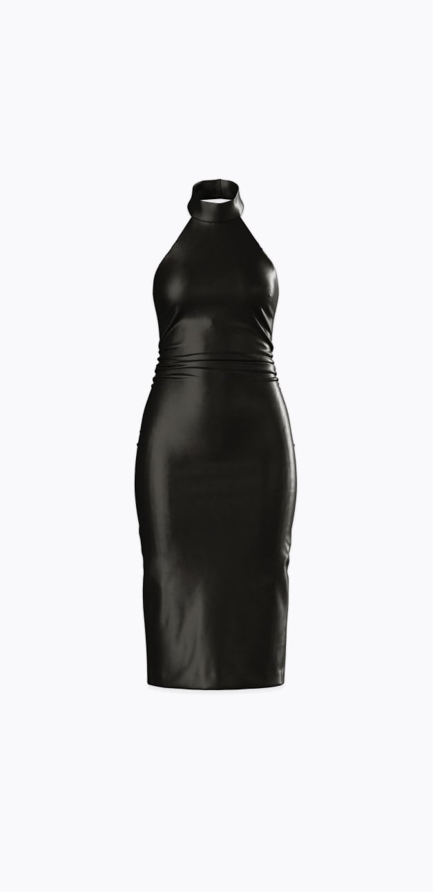 Black faux leather midi dress.