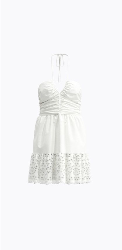 White halter ruched mini dress.
