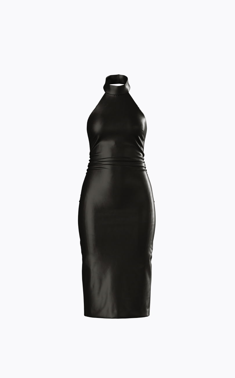 Black faux leather midi dress.