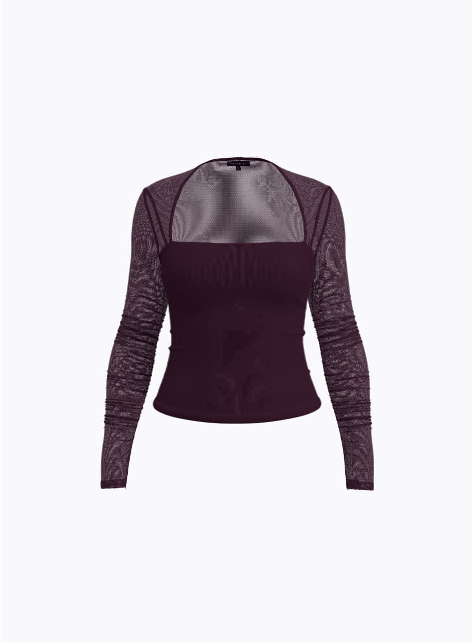 Purple mesh long sleeve T-shirt.