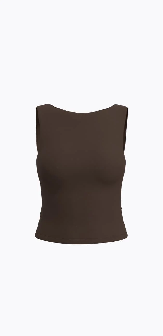 Brown boat neck tank top.