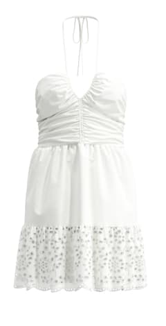 White halter eyelet mini dress.