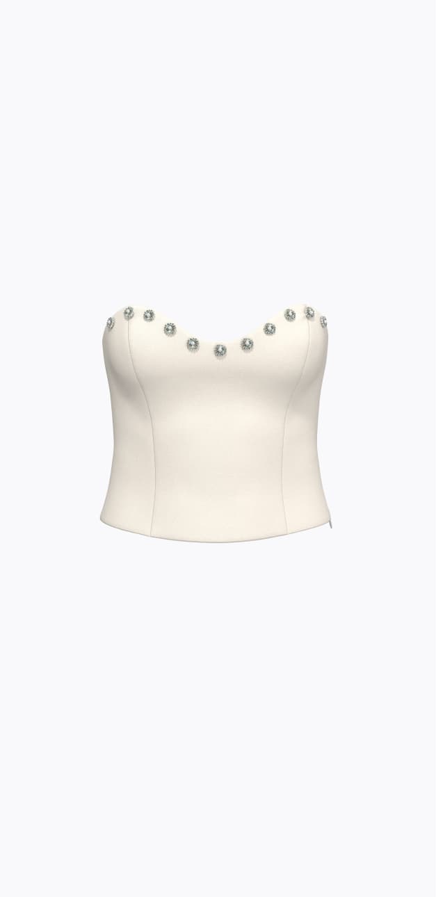 Beige rhinestone trim corset top.