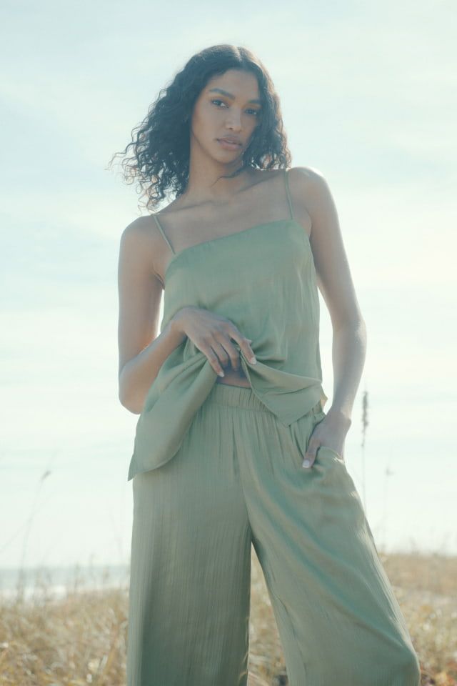 Mesh Ruched Tank Top Green