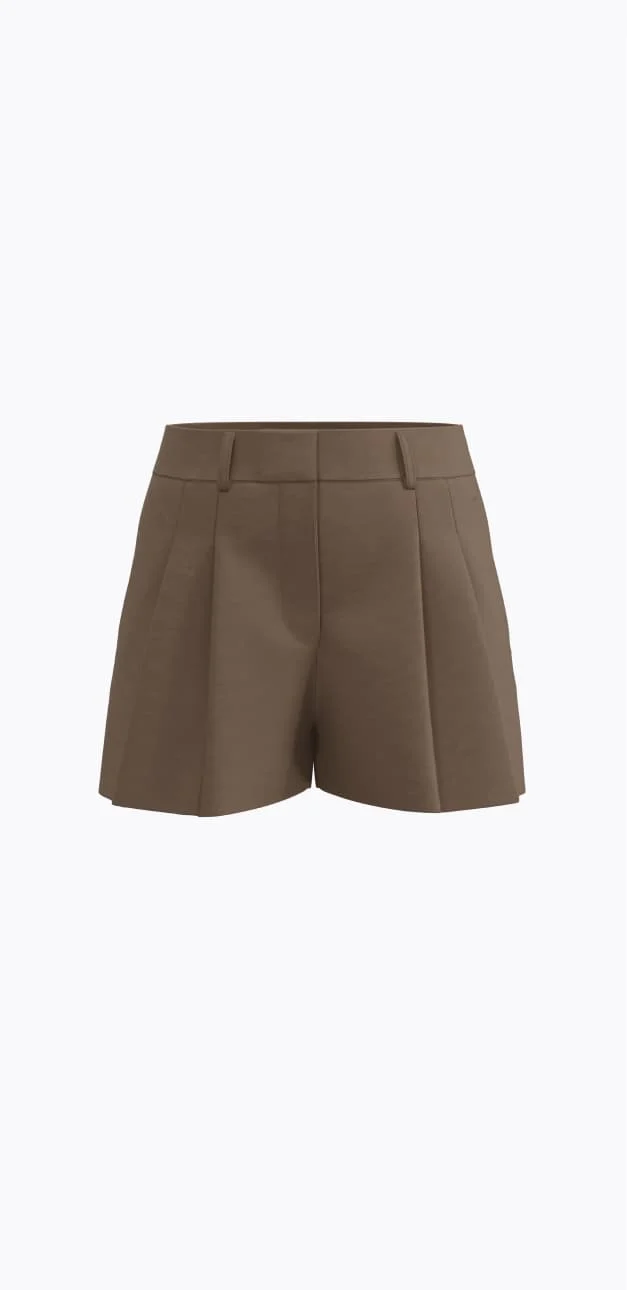 Brown pleated shorts.