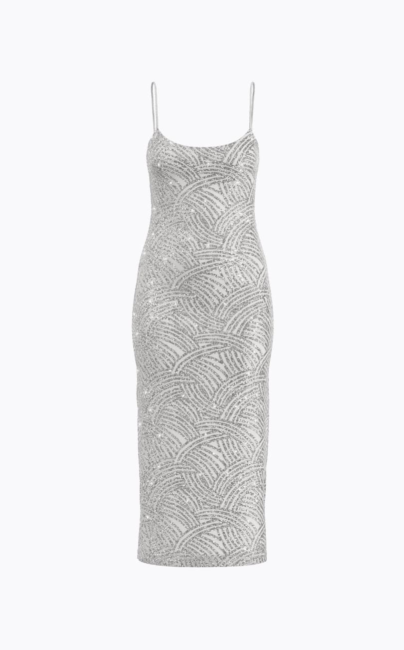 Silver sequin maxi dress.