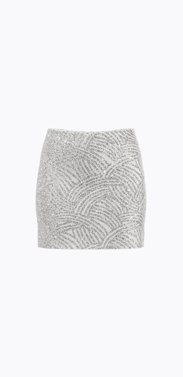 Silver sequin mini skirt.