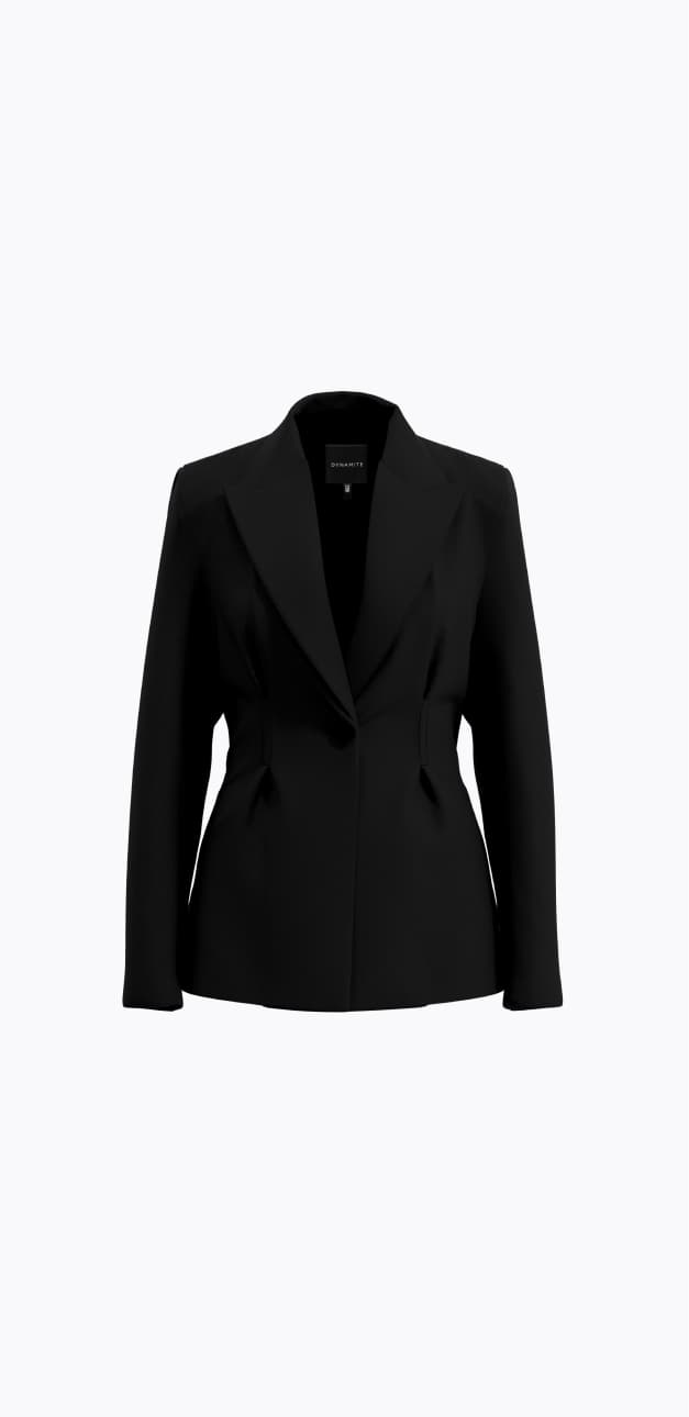 Black single button blazer.