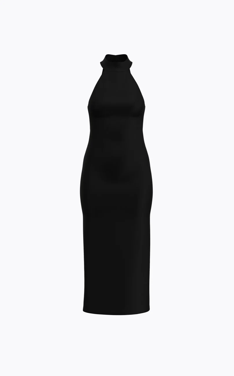 Black halter maxi dress.