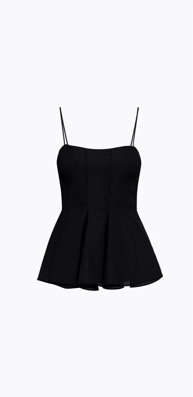 Black peplum tank top.