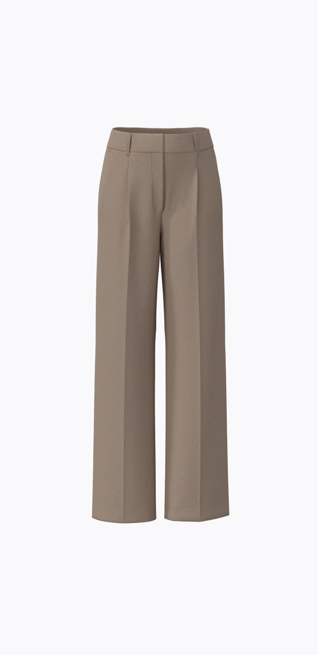 Brown straight leg trousers.