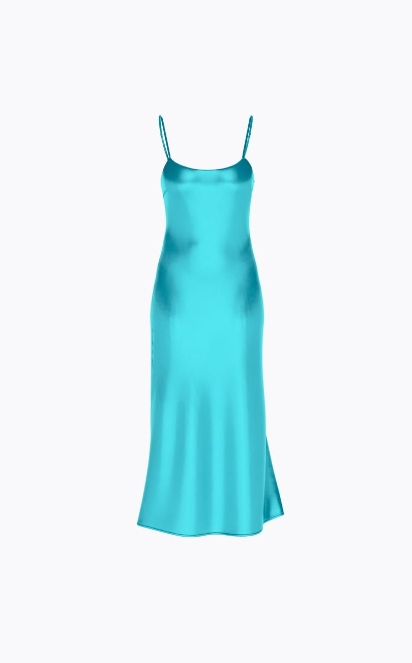 Blue V-neck maxi dress.