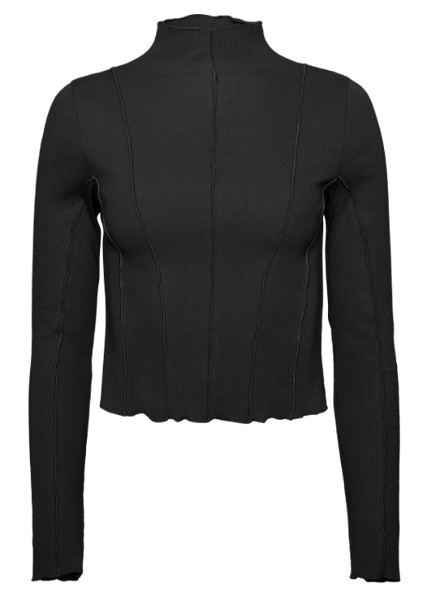 Exposed seams black long sleeve top.