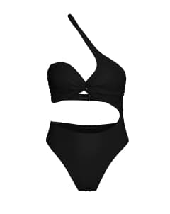 Black asymmetrical one-piece swimsuit