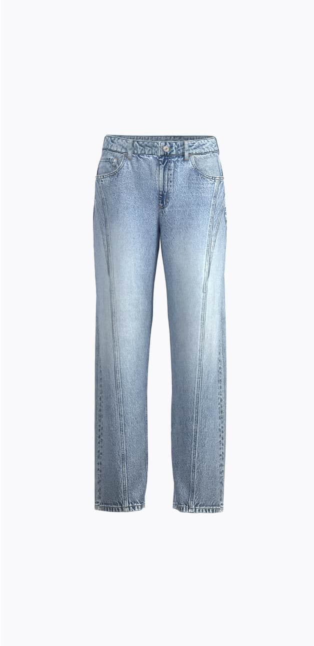 Blue twisted seam jeans.