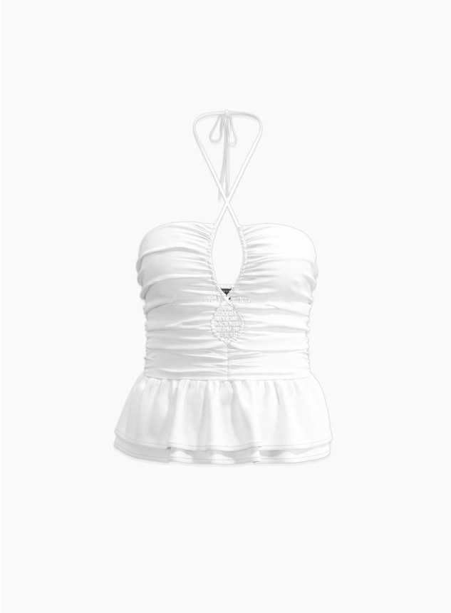 White ruched halter top.