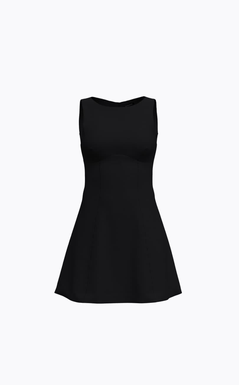 Black flared mini dress.