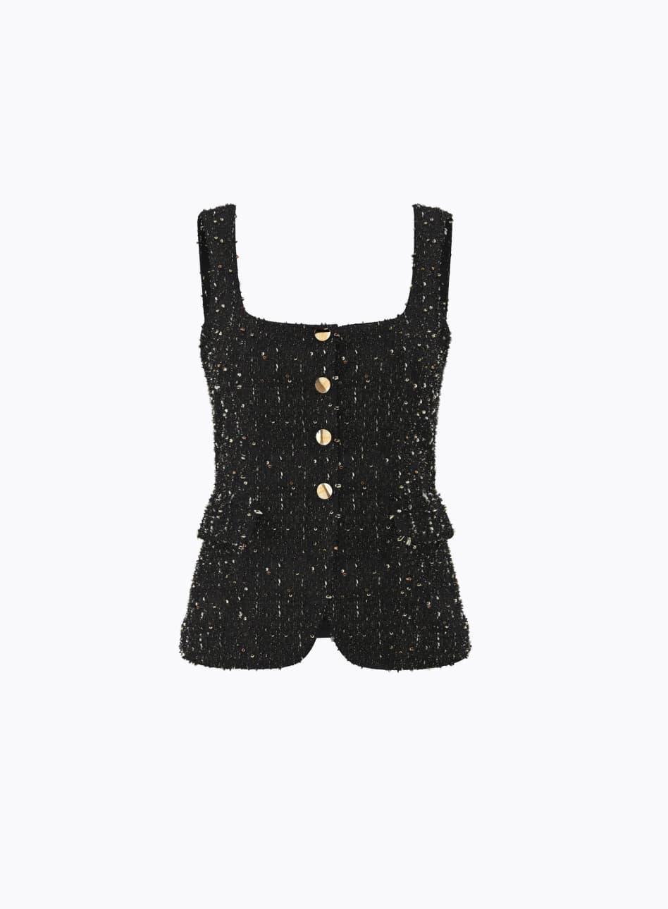 Black metallic tweed vest.