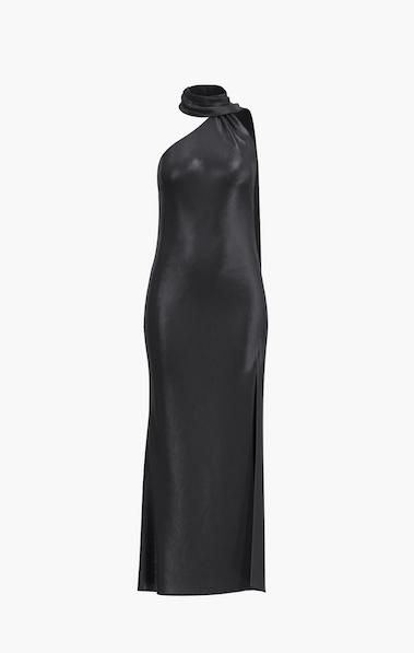 Edun Satin Ruffle Bralette Bias Dress - Black on Garmentory