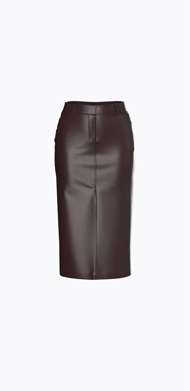 Black faux leather midi skirt.