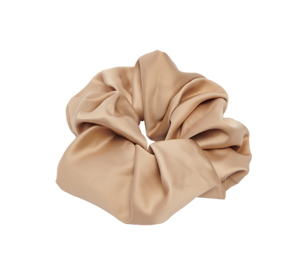 Beige satin pillow scrunchie.