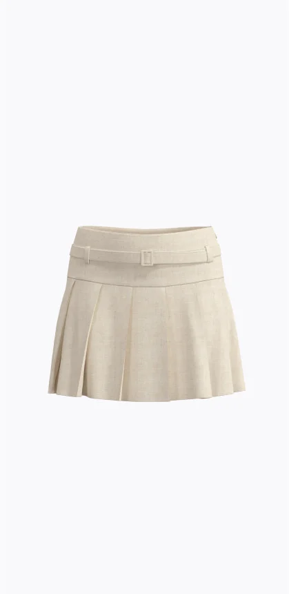 Taupe pleated mini skirt.