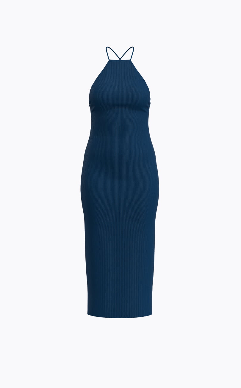 Blue halter maxi dress.